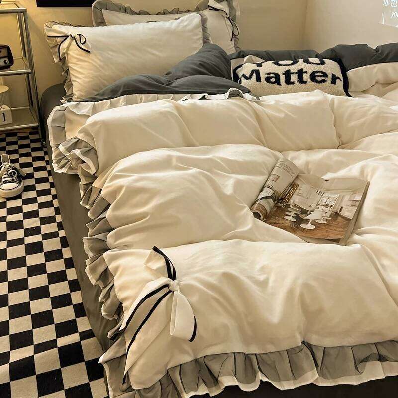 Bowknot Bedclothes Lace Style Sheets Skin-friendly Bedding ropa de cama Single/Double/Queen/King Size Bed Linen Set H260312 - view 5