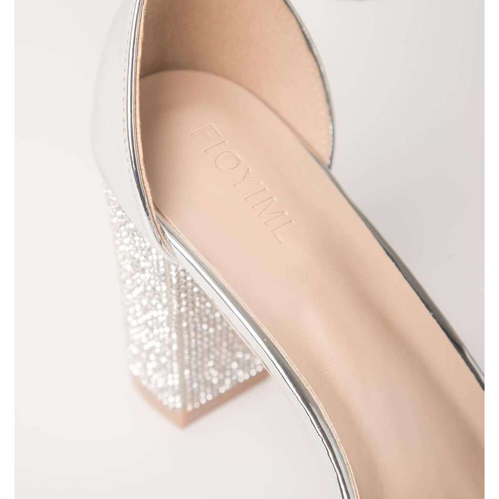 Women S Heeled Sandals With Rhinestone Clear Chunky Dress Heels Strappy Open Toe Party Wedding Shoes MOJIDASHU