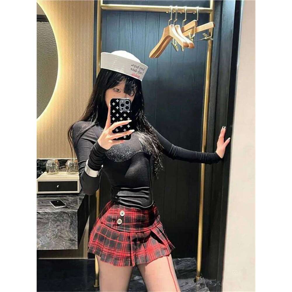 Summer Mini woman vintage korean fashion for women y2k pleated red plaid skirts preppy style Z260314