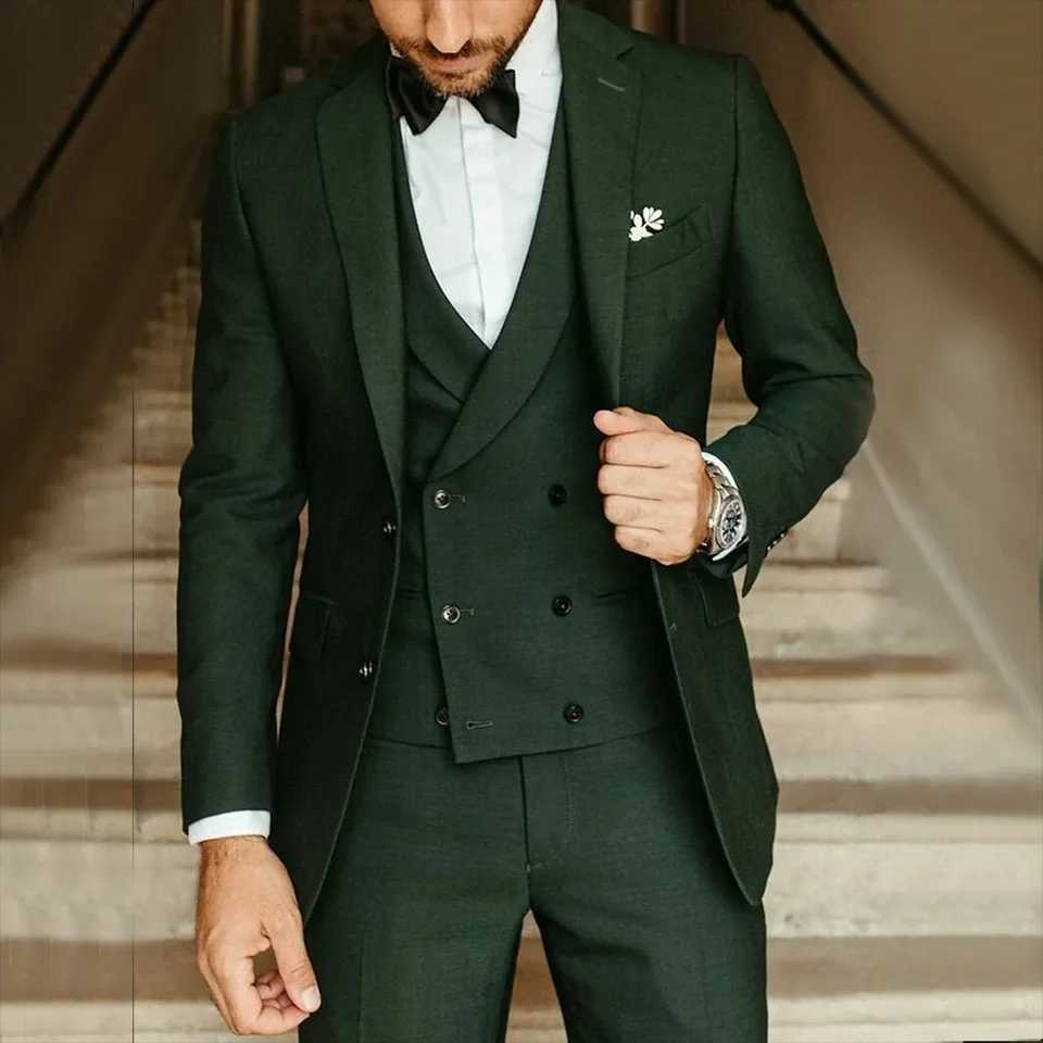 Mens suit Fashion groom dress Party suit Slim-fit Casual jacket suit 3 piece top vest pants M260313