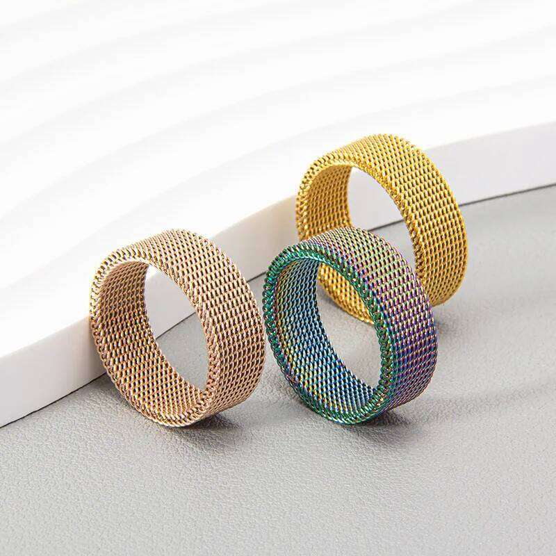 New Fashion Titanium Steel 8MM Grid Mesh Ring Woman For Men High Quality Simple Multi-color Jewelry Party Gifts H260312