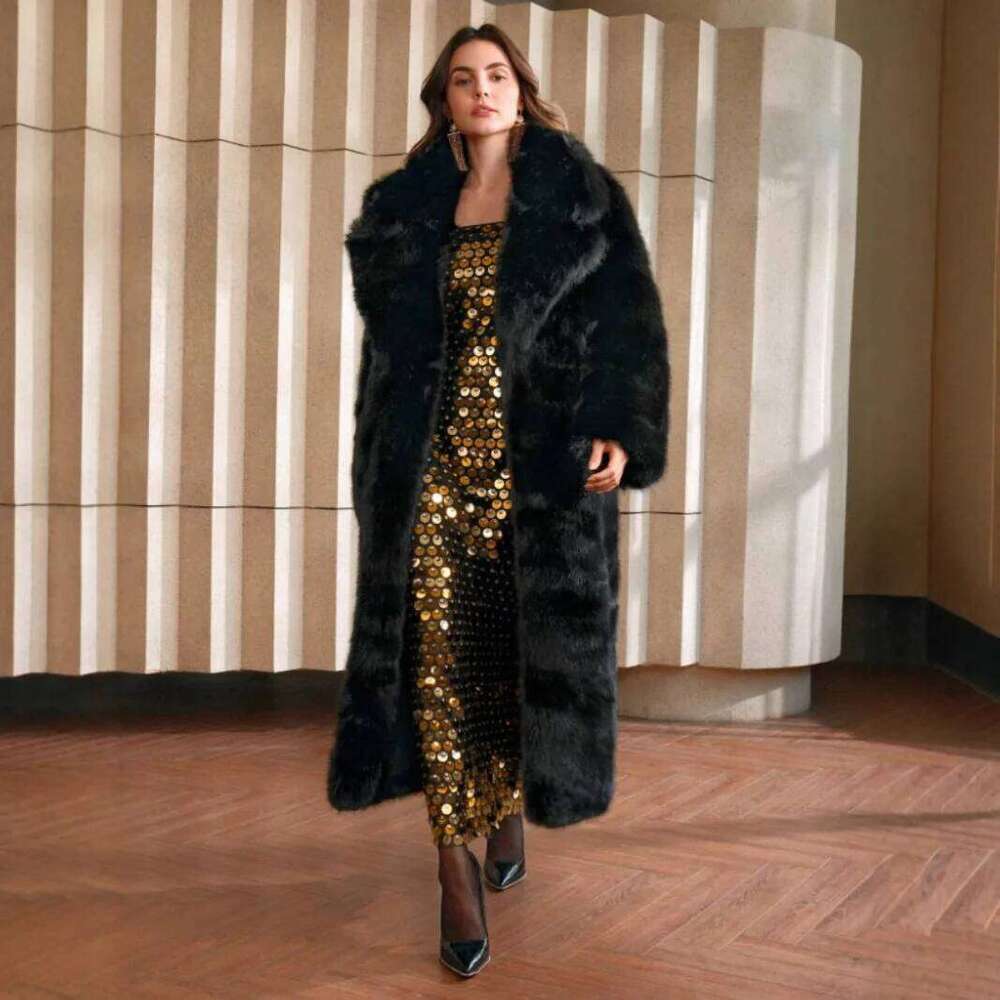 KIDCRKJ Winter Women's Eco Faux Jacket Gradient Fluffy Long Artificial Coat For Lady Stylish Female Faxu Fox Fur Outwear Z260313