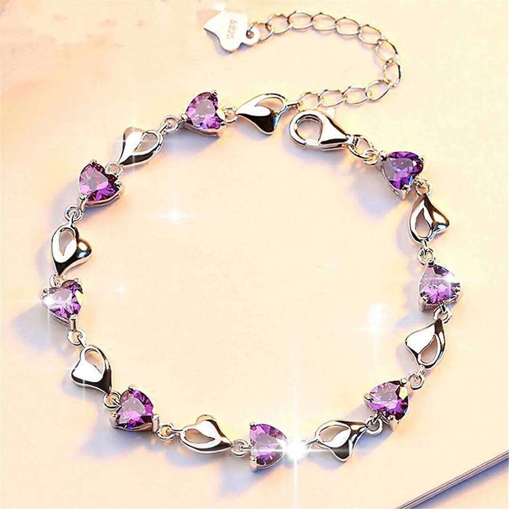 Luxury S925 Sterling Silver Love Bracelet Purple Blue Zircon Crystal for Women Party Engagement Jewelry Gift Z260313