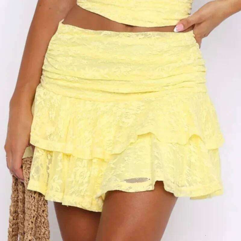 Summer Women Y2K Lace Mini 2000s Fairycore Low Rise Ruffle Layered Sheer Mesh Pleated A-line Flowy Skirt Streetwear Z260314