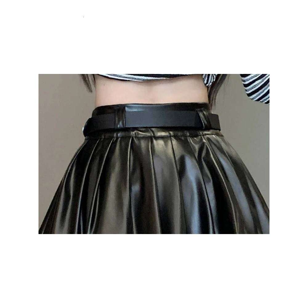 Women Black A-line Leather Vintage Aesthetic Y2k Pleated Harajuku Korean Gothic Mini Skirt Emo 2000s Clothes Summer Z260314