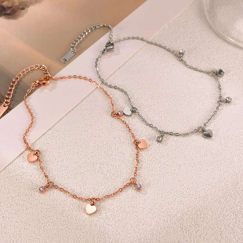 Lokaer Simple Heart Charm With Crystal Anklets for Women Stainless Steel Waterproof Ankle Bracelet Summer Beach Jewelry A19027 Z260313