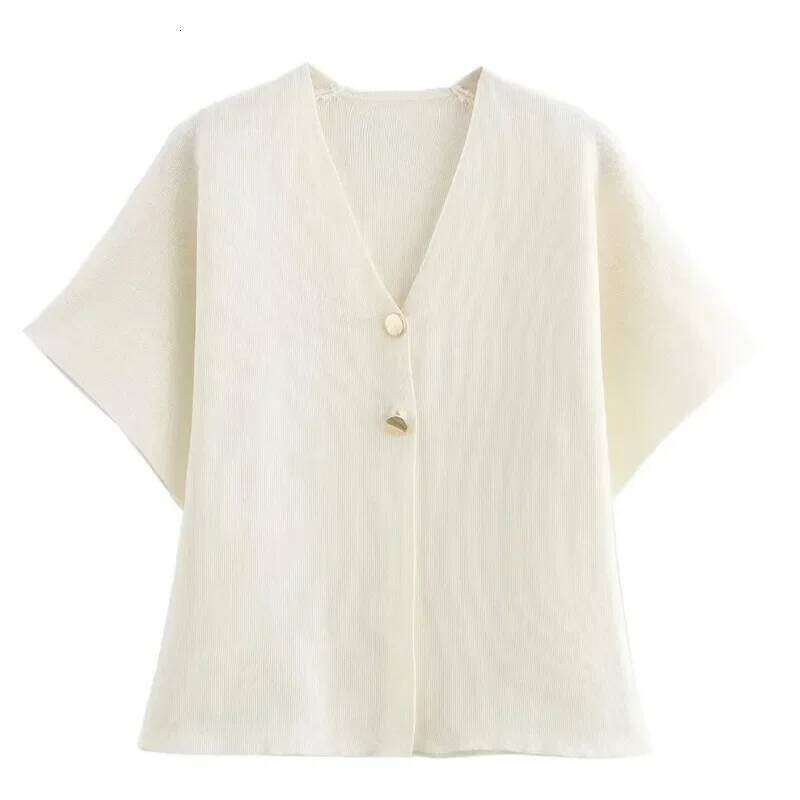 MUJER 2025 Cropped Cardigan Woman White Knitted Sweater Cardigans for Short Sleeve Knitwear Women Tops Summer Outerwears Z260313
