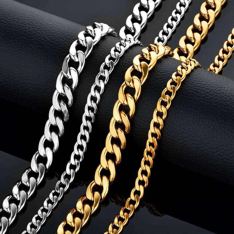 3/7/12MM Small Chunky Long Necklace for Women Men Stainless Steel Silver Gold Plated Curb Cuban Link Chain Men's Jewelry Gifts H260312