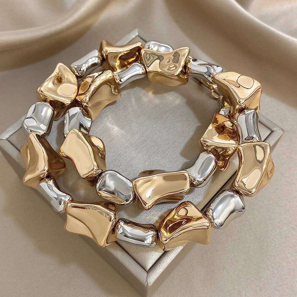 Unique Design Women's Chunky CCB Two-Tone Gold Silver Color Irregular Geometric Necklace Statement Fashion Jewelry Gift H260312