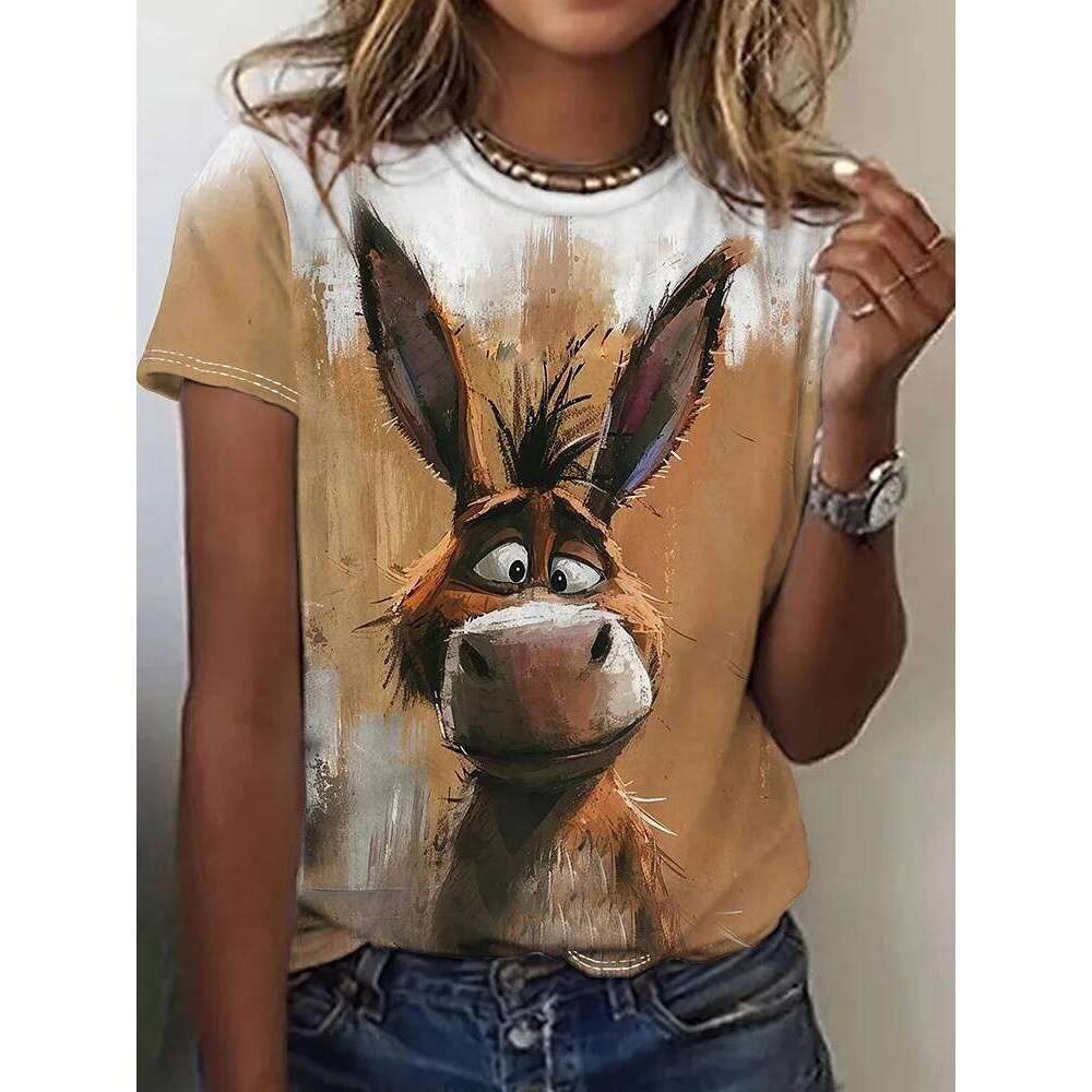Fashion Graphic Women's Funny Kawaii Animal Print T-Shirt Causal O-Neck Short Sleeve Tops Summer Woman Clothing Z260314