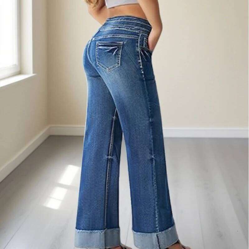 Women Jeans Stretchy High Waist Wide Leg Denim Pants Flared Trousers Loose Straight Fit Fashion Comfortable Casual Wear Z260313