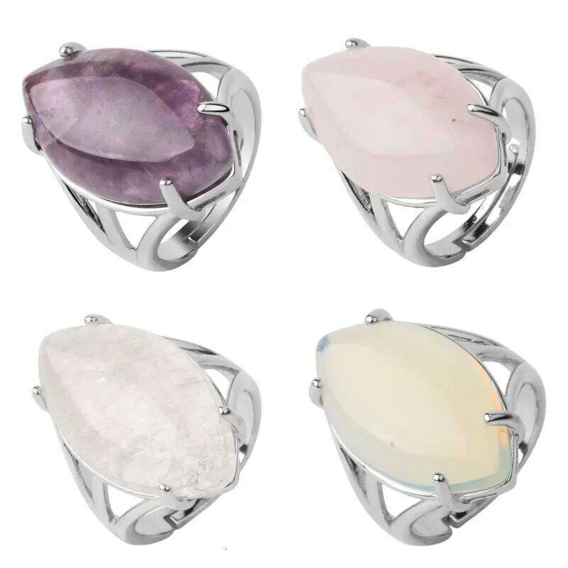 Oval Natural Stone Amethyst Ring for Boys Women Gift Retro Boho Gothic Anillos Steampunk Style At Halloween party H260312