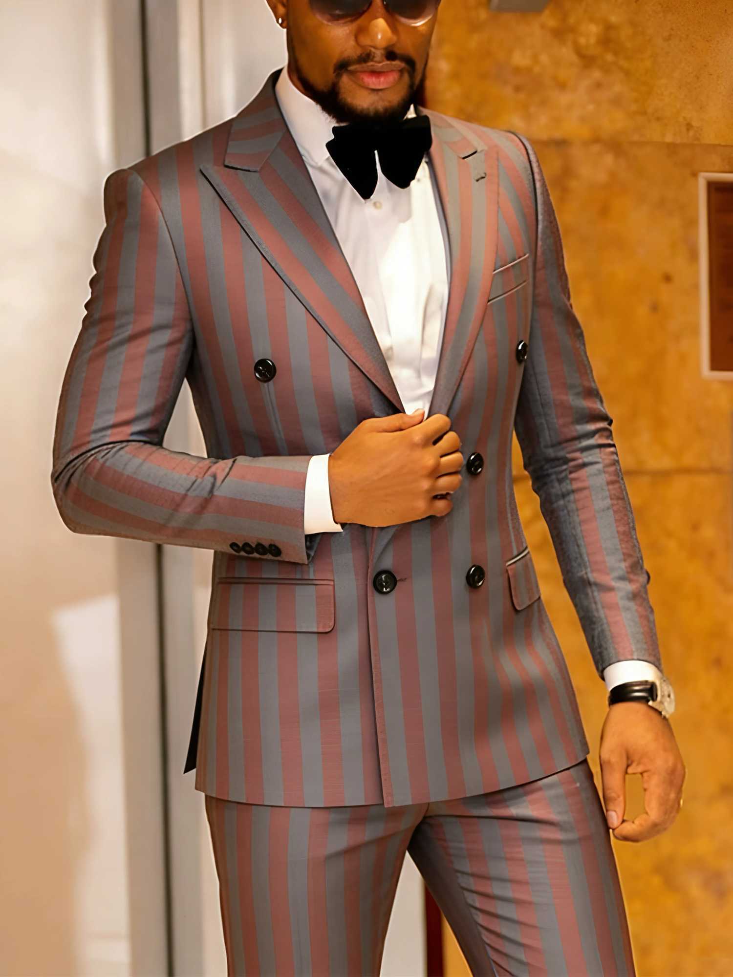 Mens Jacquard 2 Piece Suits Slim Fit Double Breasted Suit Jacket Pants Set Casual Wedding Casual Business M260313