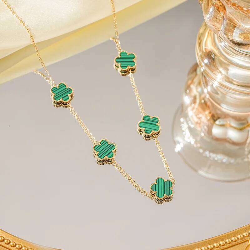 EVISPOL 1pc Lucky Cr Women's Double Sided Shell Flower Jewelry Gold Plated Stainless Steel Necklace Gifts H260312