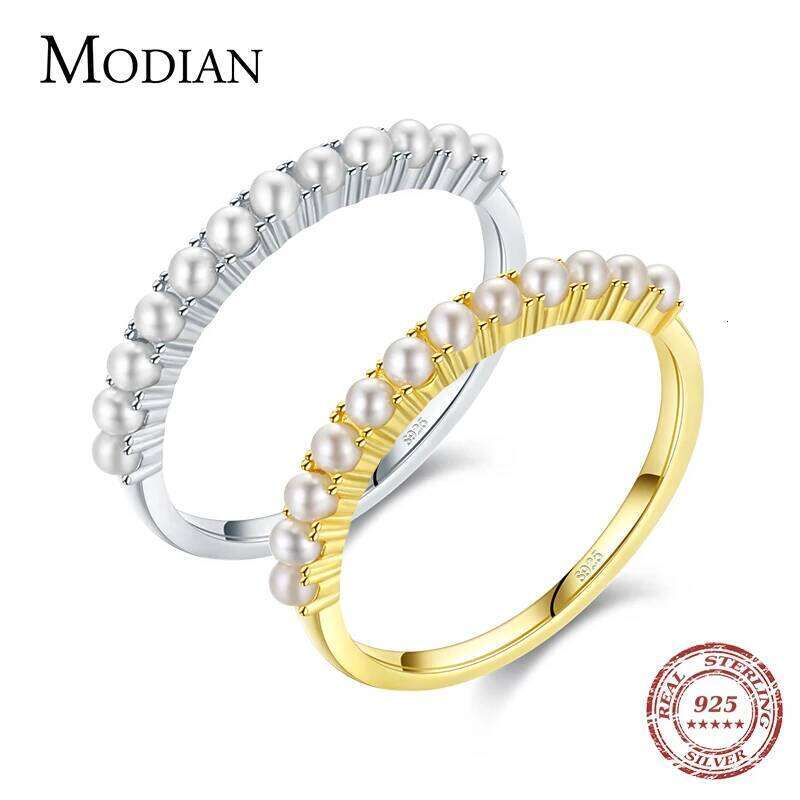 MODIAN 925 Sterling Silver Elegant Small Round Pearl Finger Rings For Women Gold Color Fashion Fine Jewelry Anniversary Gift H260312
