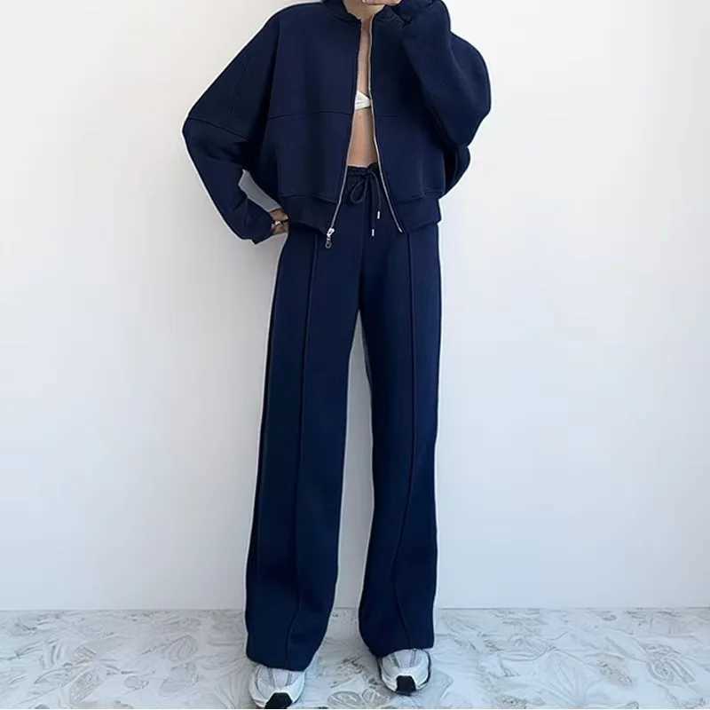 2026 New Spring Womens Zip Up Bomber Jacket and Drawstring Flared Pants Suit Fashion Casual Cozy Daily Sporty Simple Style Sets M260313