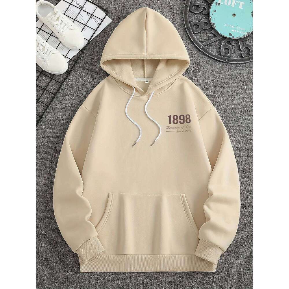 2025 Retro Brooklyn 1898 Print Trendy Cool Men Women Hooded Sweatshirt Autumn Winter Daily Outdoor Casual Loose Warm Sportswear Z260314