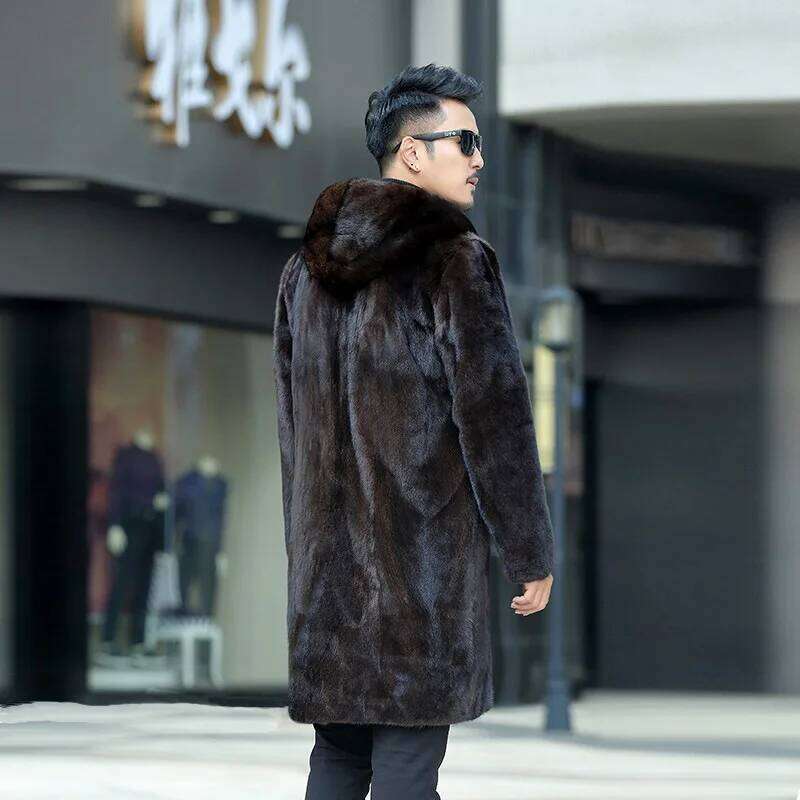 Men Faux Fur Hooded Single Breasted Jackets Thick Warm Straight Midi Length Jacket Pockets Casual Autumn Winter Z260313