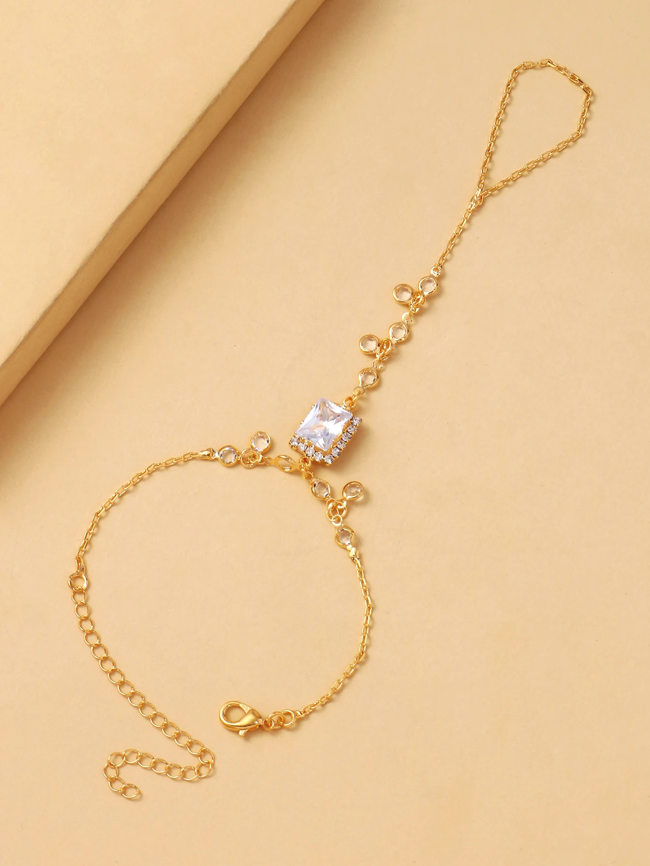 Water drop finger bracelet simple super flash rhinestone back of hand chain summer beach bohemian style hand jewelry 260313