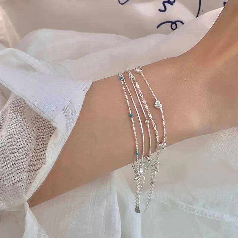PANJBJ 925 Sterling Silver Line Extremely fine Bracelet for Women Love Haert Bead Korean Ins Sweet Jewelry Gift Dropshipping Z260313