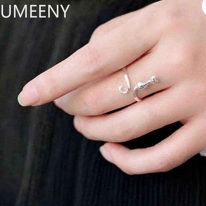 925 Silver Cat Ring for Women Adjustable Opening Animal Rings Simple Elegant Girls Accessories Fashion Versatile Jewelry H260312