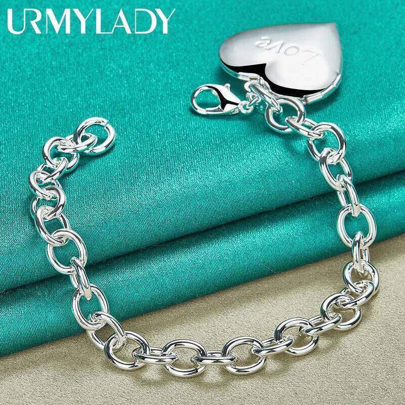 URMYLADY 925 Sterling Silver Love Heart Photo Frame Bracelet For Women Wedding Engagement Gift Fashion Jewelry Z260313