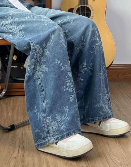 Women's Blue Y2k Baggy Harajuku 90s Vintage Flower Print Denim Trouser Japanese 2000s Style Fashion Oversize Jeans Pants Z260313