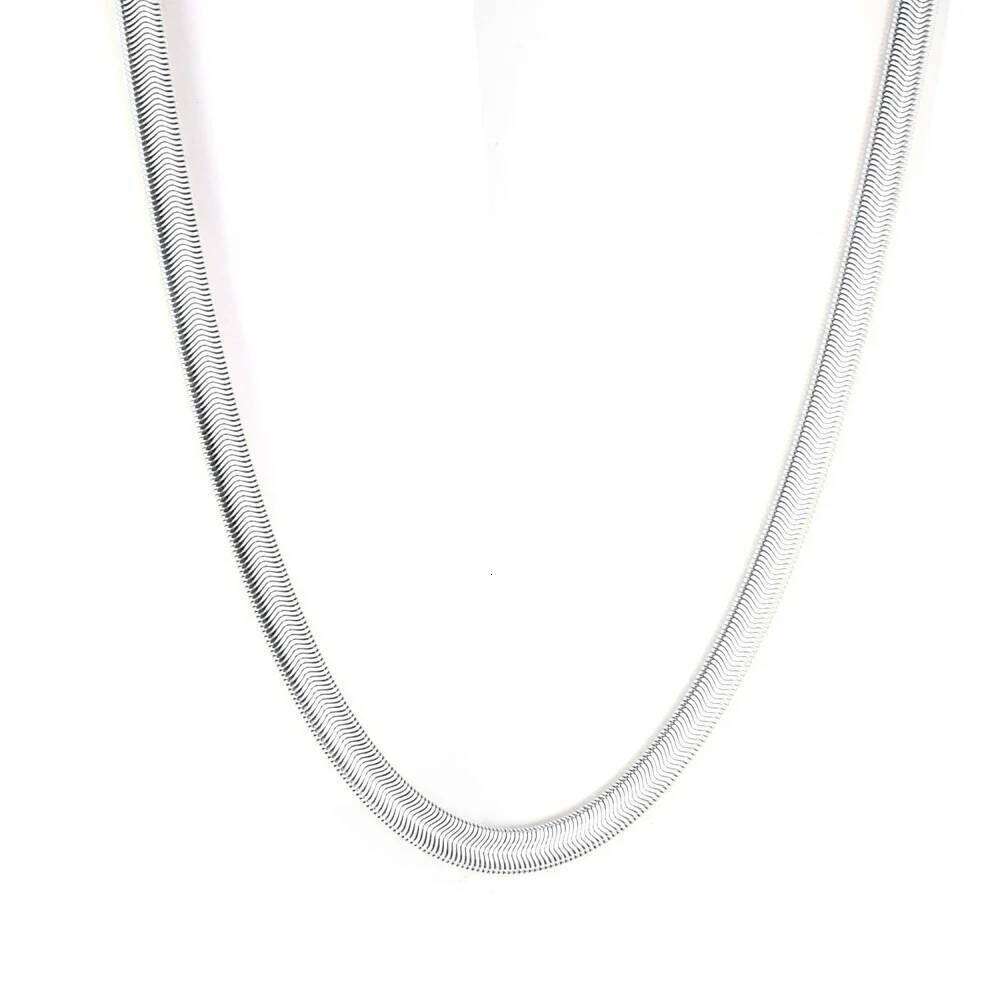 5MM Silver Plated Herringbone Flat Snake Necklace for Women Hip Hop Gold Stainless Steel Long Neck Chain Jewelry H260312