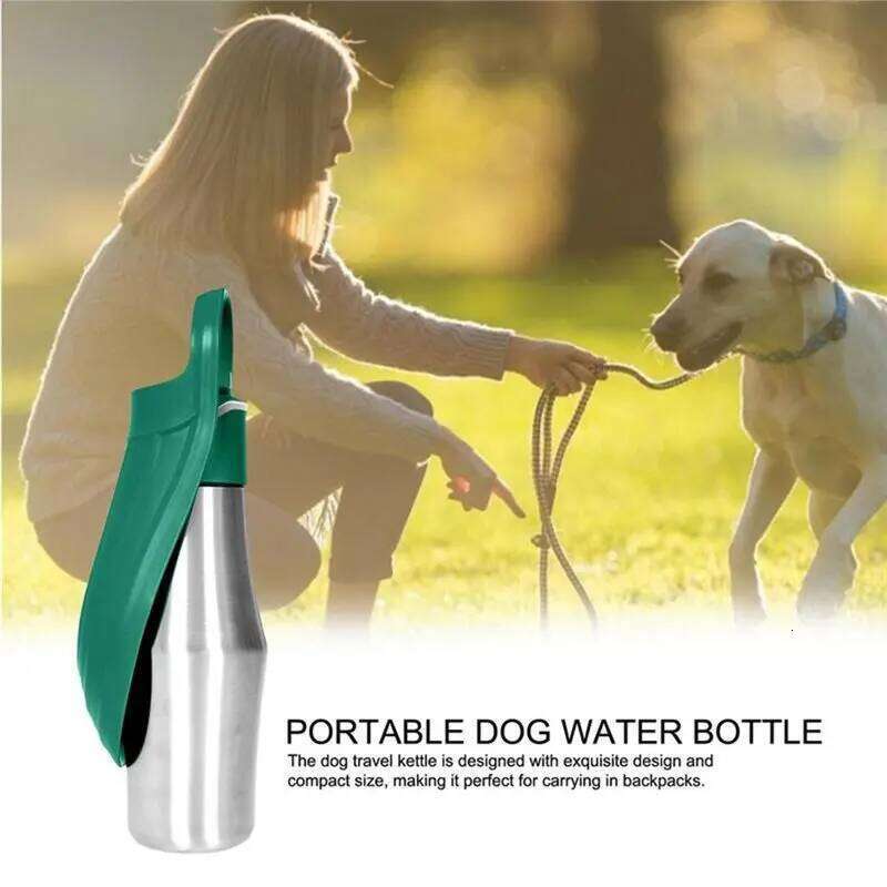 ABRE-Dog Bottle Stainless Steel Dispenser 2 In 1 Dog Water Bowl For Pet Travel Outings Camping 26W0313