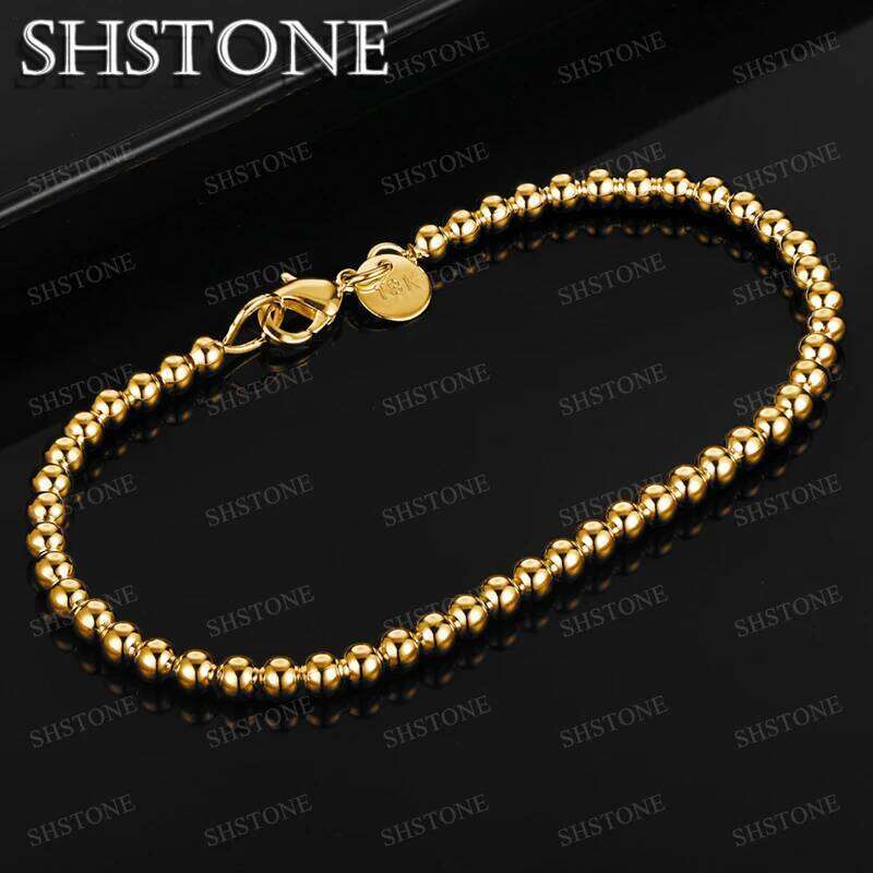 SHSTONE 18K Gold 4mm Beads Chain Bracelets For Woman Fashion Classics Jewelry Lady Party Engagement Wedding Birthday Fine Gifts Z260313