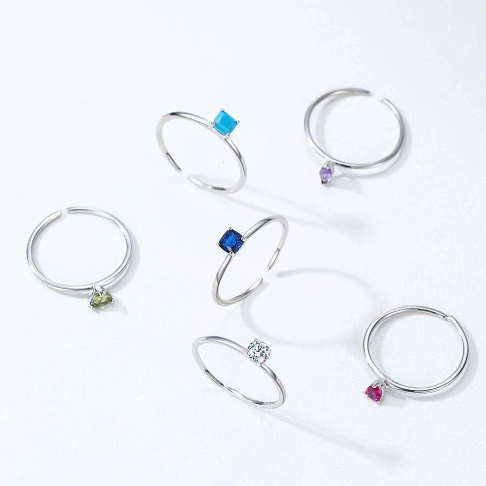 Ailmay Simple 925 Sterling Silver 12 Month Birthstone Stackable Opening Ring For Women Fine Jewelry Birthday Gift H260312