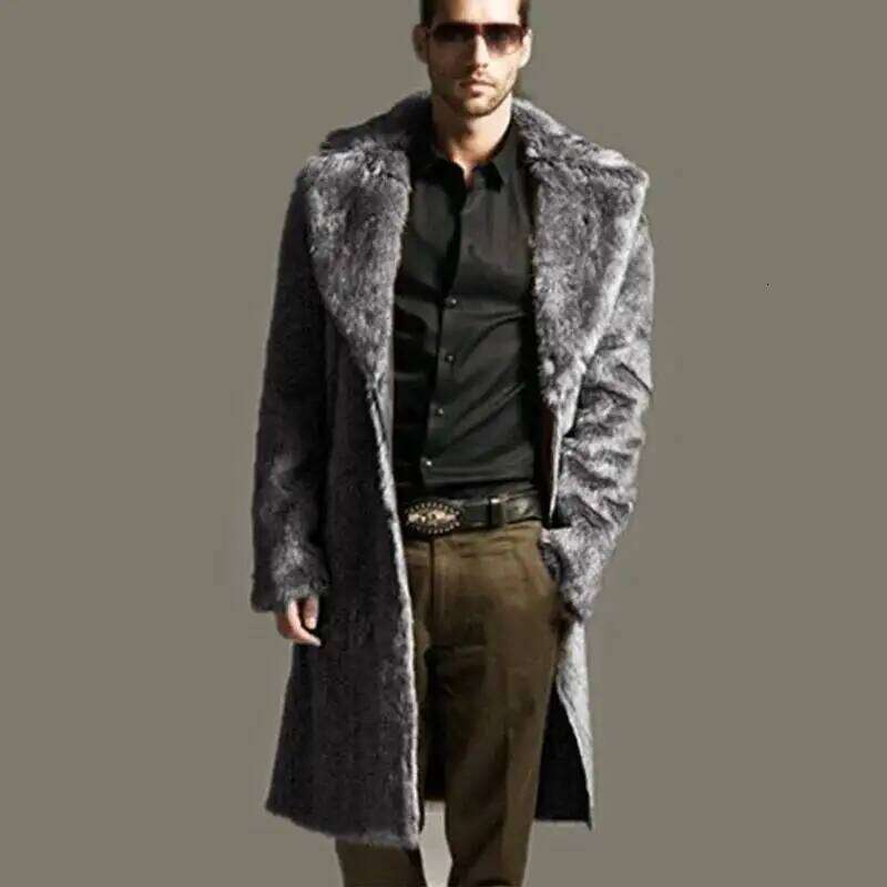 2025 Black White Coat Man Winter Warm Faux Long Jacket Outerwears Outdoor Casual Fur Cardigan Z260313
