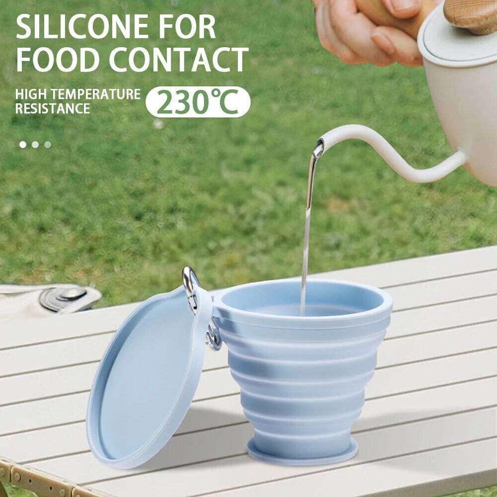Portable Silicone Folding Water Cup Outdoor Heat Resistant Telescopic Collapsible Foldable Mug With Lid For Travel Camping 180ml Z260314