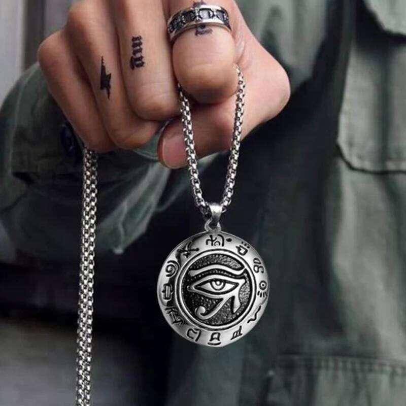 Eye Of Horus Round Pendant Necklace For Men Women Silver Color Retro Rune Hip Hop Punk Stainless Steel Chian Fashion Jewlery H260312
