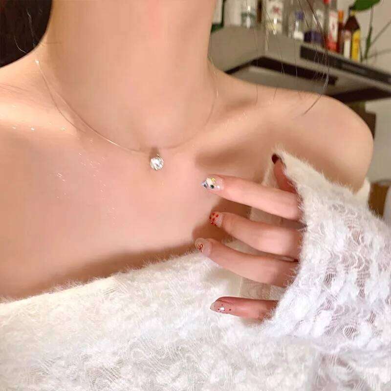 Fashion Shiny imtation Crystal Zircon Pendant Transparent Fishing Line Invisible Ladies Necklace Jewelry Clavicle Chain H260312