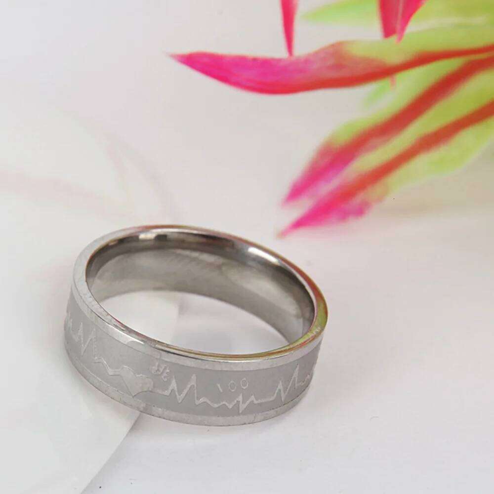 Vintage Geometric Stainless Steel Couple Rings Heartbeat Design Fashion Jewelry for Men Women Party Accessory Gifts H260312