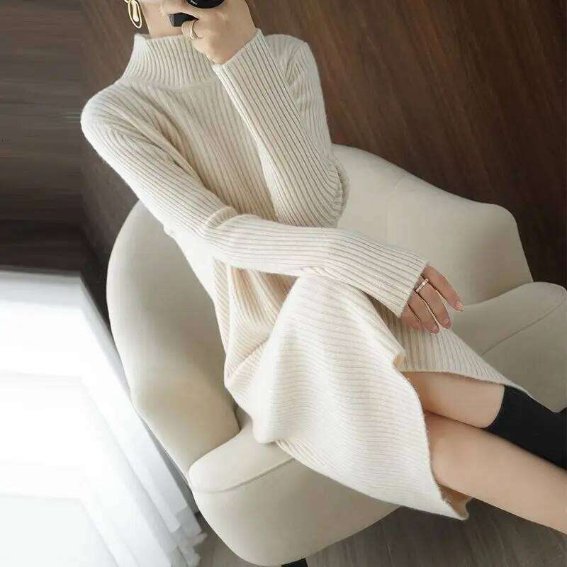 Casual Aesthetic Maxi Sweater Dress for Women Winter Loose Woman Robe Long Vintage Dresses Knitted Bodycon Korean Fashion White Z260314
