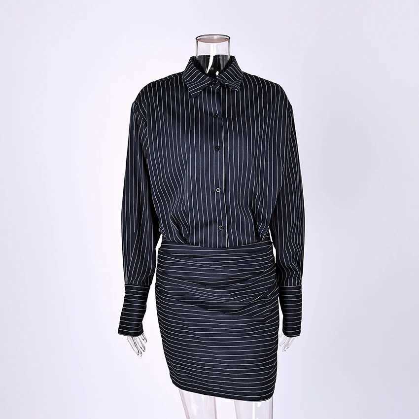 Linad Elegant High Waist Stripe Shirt Dress Women 2025 Street Chic Long Sleeve Slim Dresses Female Office Single Breasted DressT260314