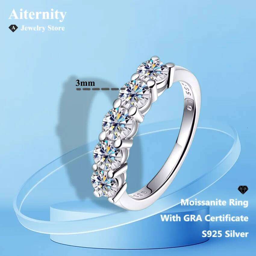 D VVS1 Moissanite Ring 925 Sterling Sliver With GRA Certificate Eternity Band Wedding Engagement Rings For Women And Men H260312