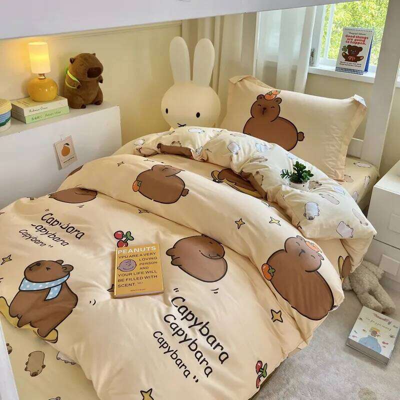 2026 Guinea pig capybara 3pcs Bedding Pure 100% cotton Bedding, Student Dormitory Bed Sheets Duvet Cover Set H260312 - view 4