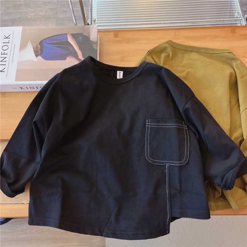 Women's T-Shirt Boys' long-sleeve T-shirt, new spring and autumn style, children's color irregular base shirt, baby autumn inner top