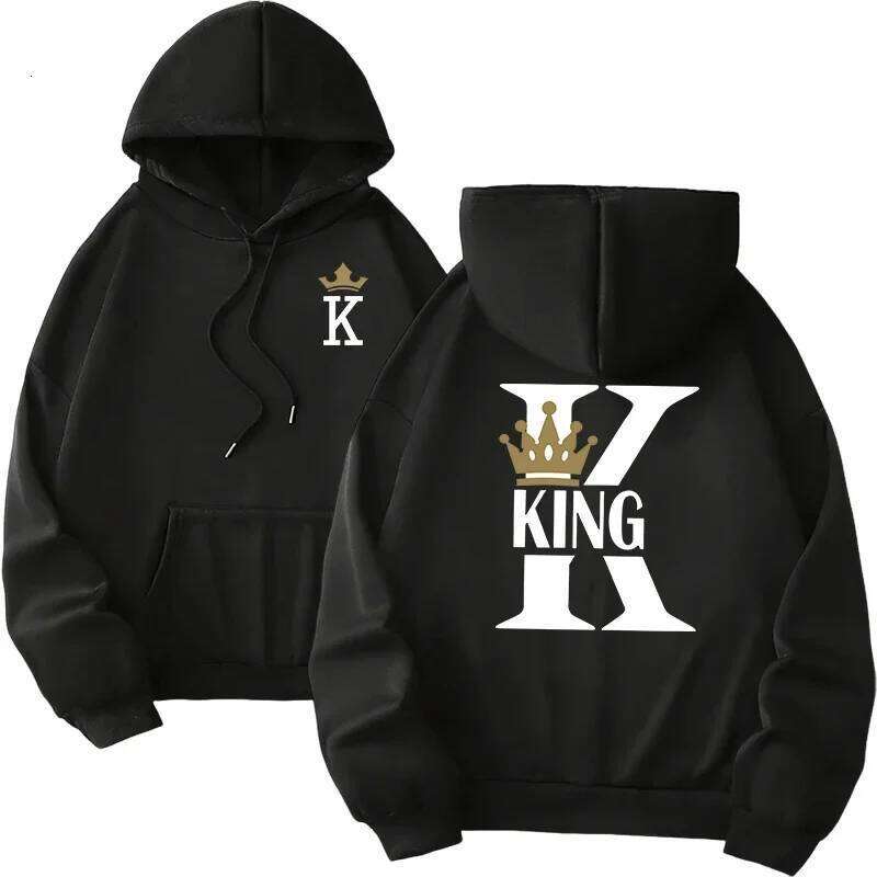 Hot selling women's men's hoodies, king queen printed sportswear, casual couple outfits, pullovers, daily wear Z260315