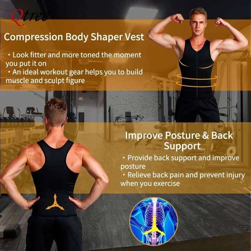Qtree Men Compression Shirt for Slimming Sauna Sweat Body Shaper Tight Undershirt Tummy Control Girdle Weight Loss Waist 26Y0313