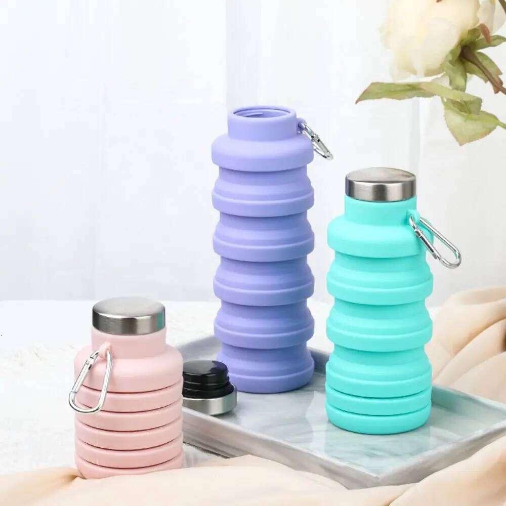17oz Collapsible Silicone BPA Free Foldable Lightweight With Carabiner Sport Water Bottle Camping Z260314