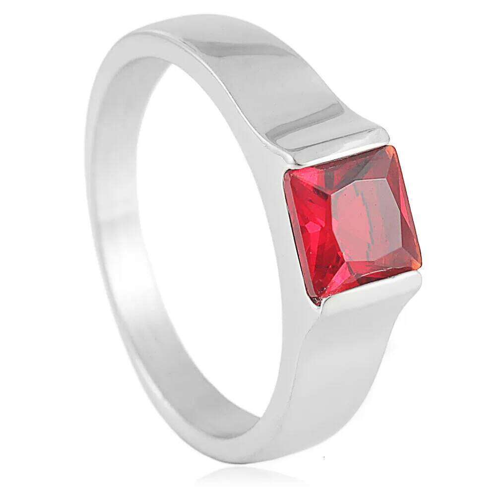 European and American titanium steel multi-color gem diamond simple female personality polygonal ring H260312