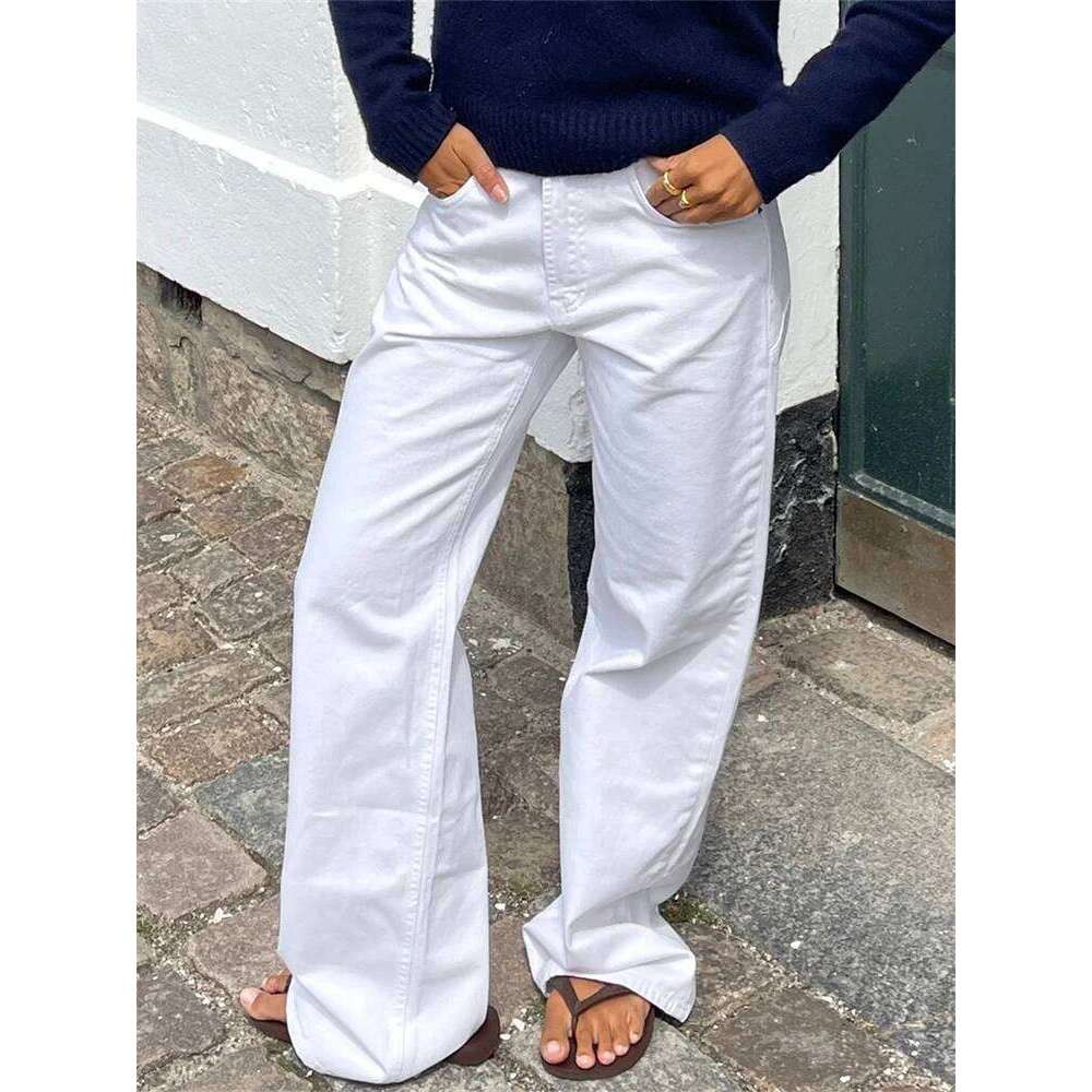 Women Fashion Jeans Star Pattern Loose Denim Spring Fall Casual Low Waist Trousers Wide Leg Pants Z260313