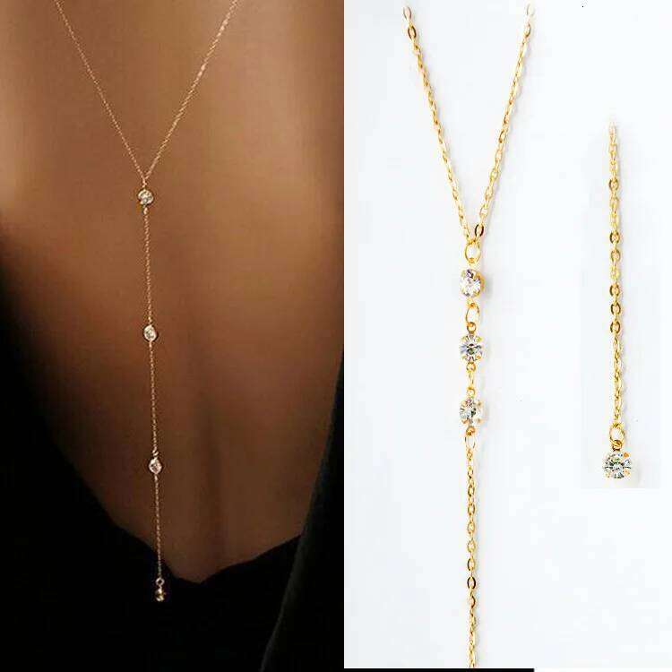 Sleek Minimalist With Rhinestones Sexy Dew Behind The Back Necklace Body Chain Long Ladies Charm Jewelry Accessories H260312