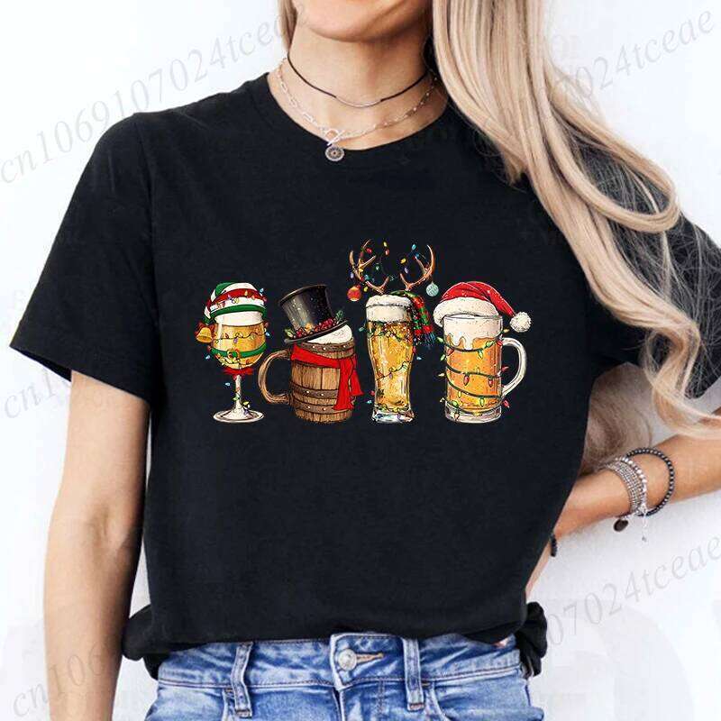 for Women Funny Beer Lover Tee Tshirt Harajuku Graphic T Shirt Drinking Christmas Streetwear Short Sleeve Z260314