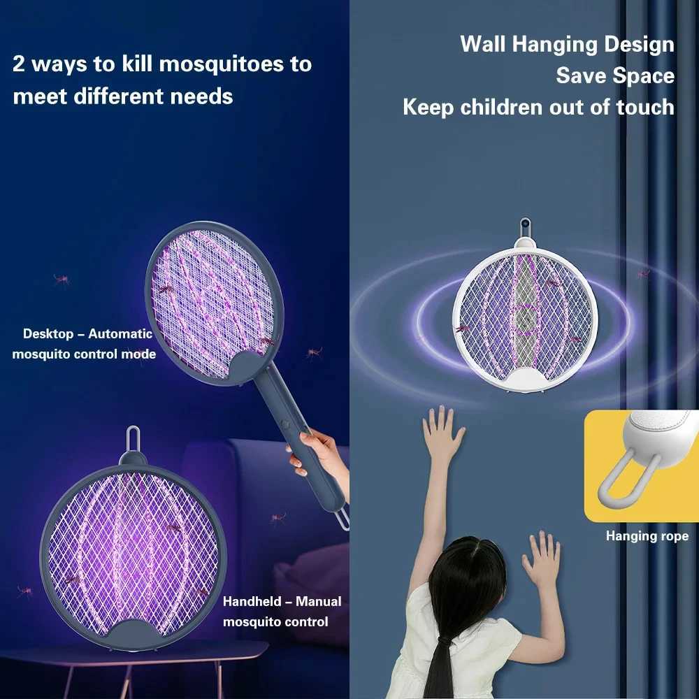 USB Rechargeable Foldable Electric Mosquito Swatter 3500V Killer Fly Swatter Trap 4 IN 1 Insect Killer With UV Light Bug Zapper H260313