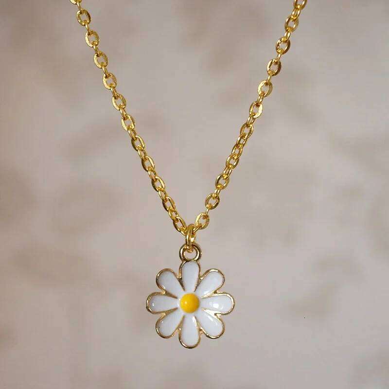 Fashion Gold Plated Daisy Necklace Enamel White Flower Pendants Necklaces For Women Girls Gifts H260312